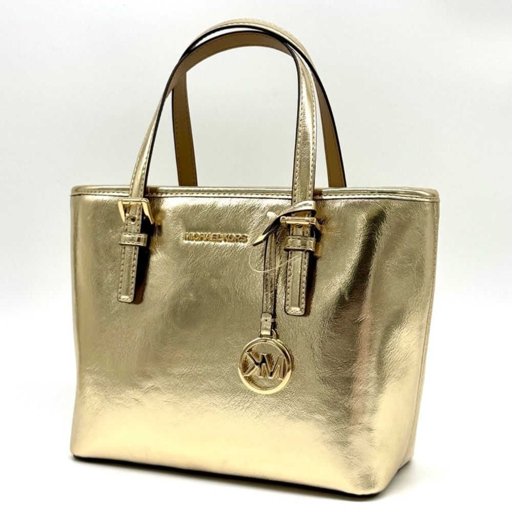 Michael Kors Jet Set Travel Extra-Small Logo Top-Zip Tote Bag Pale Gold